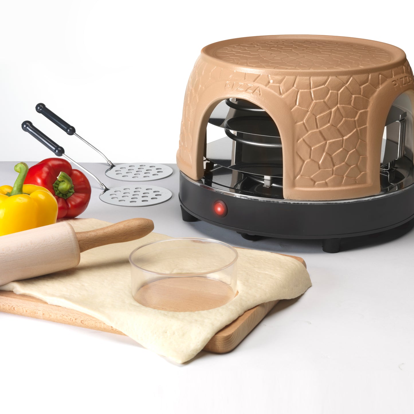 Gastronoma 18310018 - Pizza oven voor 8 personen - Inclusief bakspatels, bakplaat en pizzavorm - Keramiek/Grijs