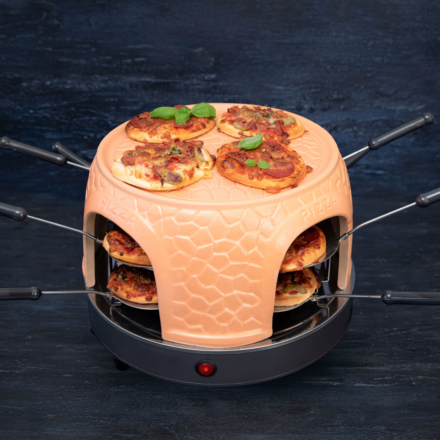 Gastronoma 18310018 - Pizza oven voor 8 personen - Inclusief bakspatels, bakplaat en pizzavorm - Keramiek/Grijs