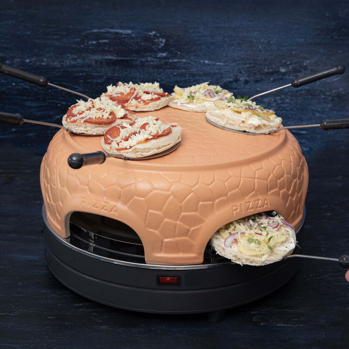 Gastronoma 18310017 - Pizza oven voor 6 personen - Inclusief bakspatels, bakplaat en pizzavorm - Keramiek/Grijs