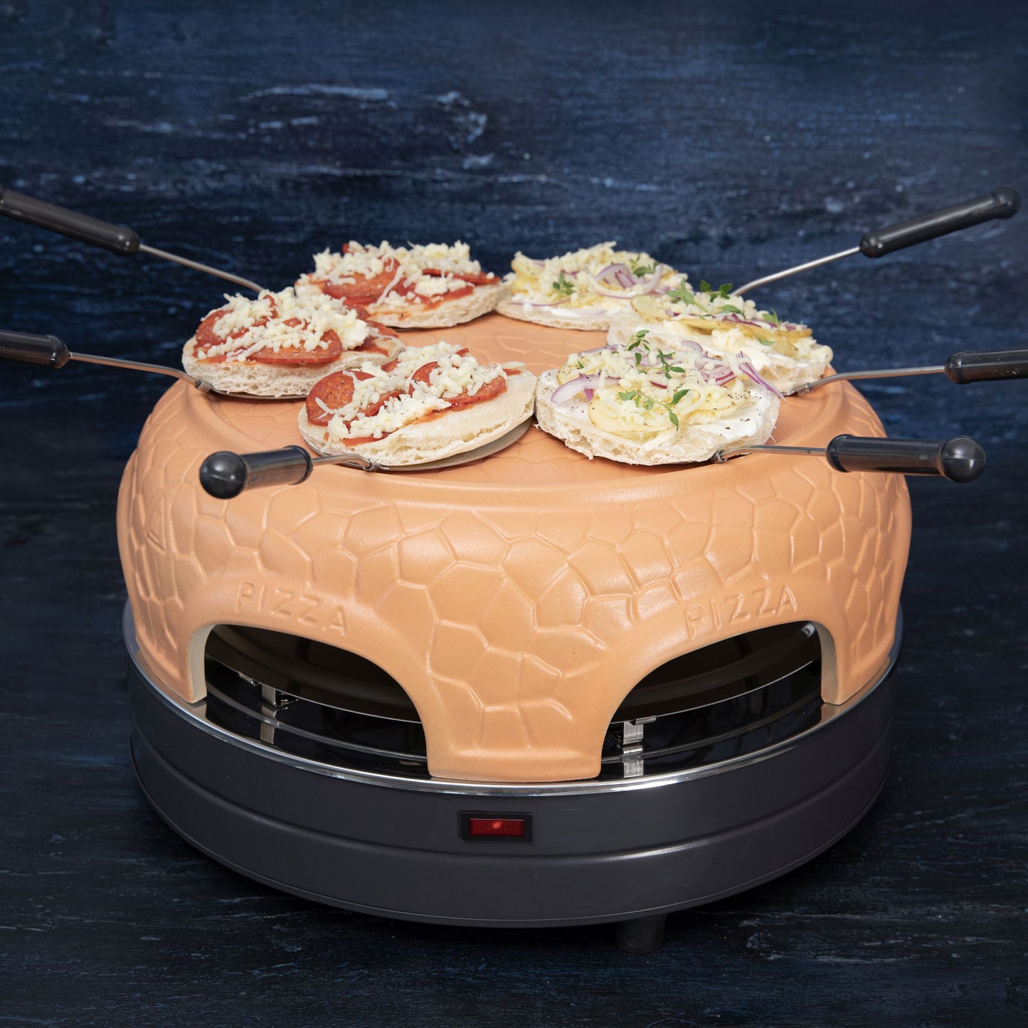 Gastronoma 18310017 - Pizza oven voor 6 personen - Inclusief bakspatels, bakplaat en pizzavorm - Keramiek/Grijs