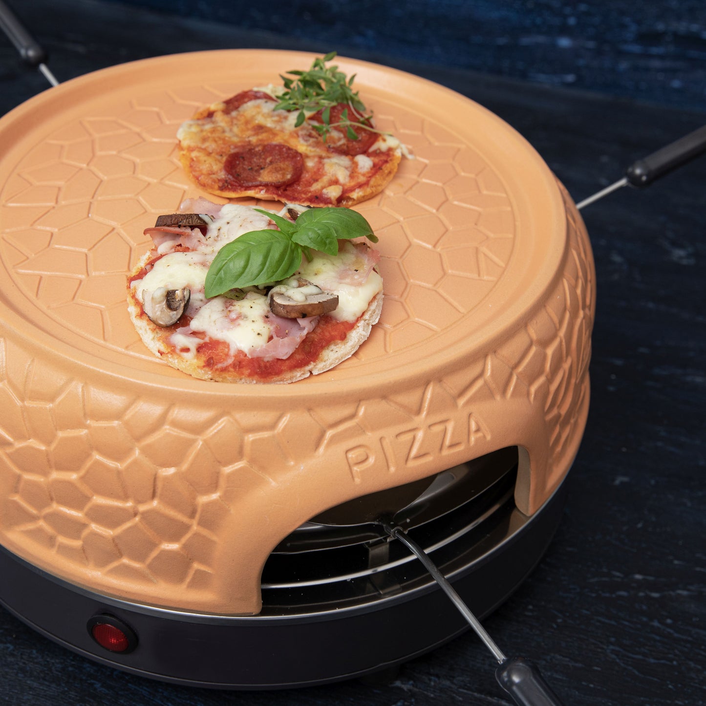 Gastronoma 18310016 - Pizza oven voor 4 personen - Inclusief bakspatels, bakplaat en pizzavorm - Keramiek/Grijs