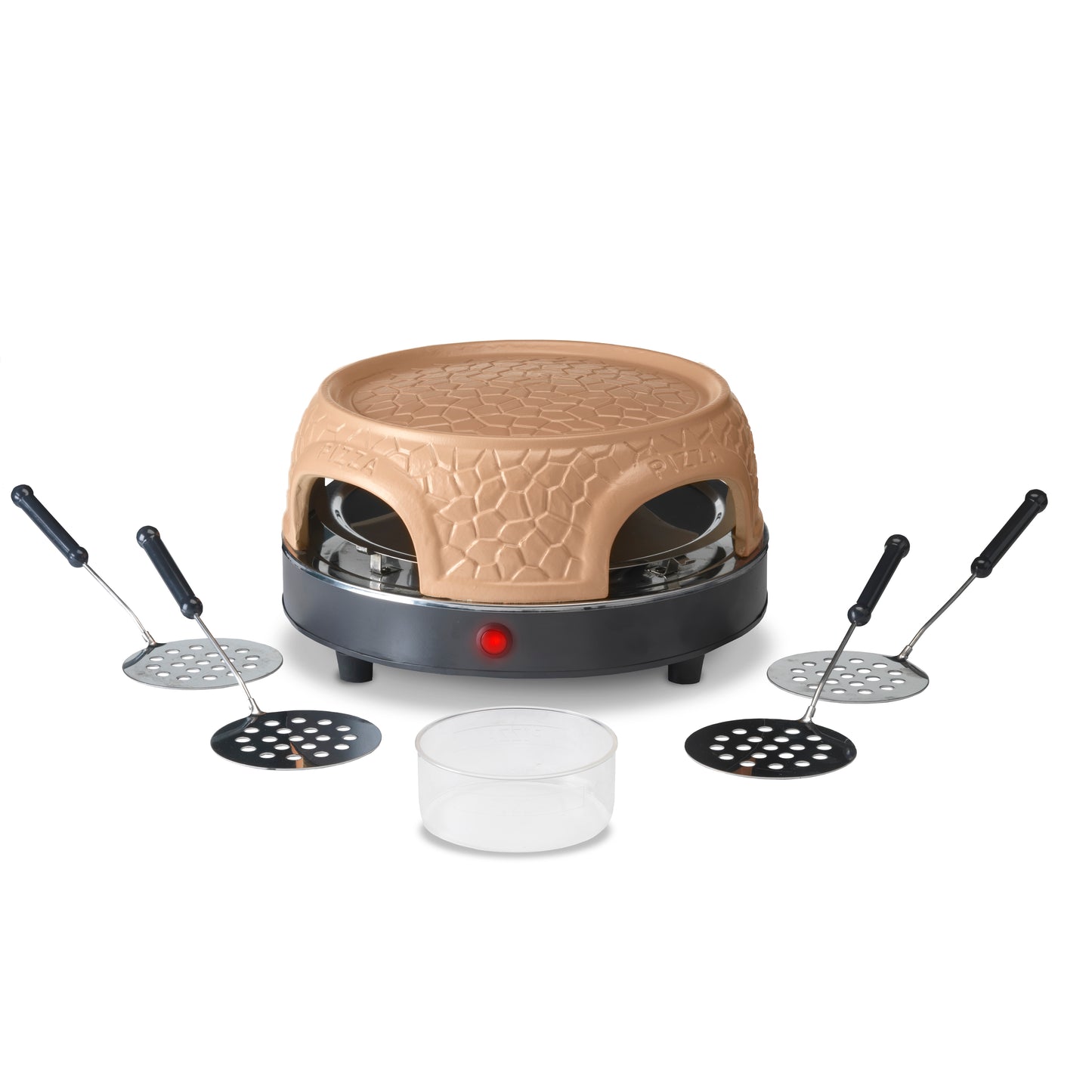 Gastronoma 18310016 - Pizza oven voor 4 personen - Inclusief bakspatels, bakplaat en pizzavorm - Keramiek/Grijs