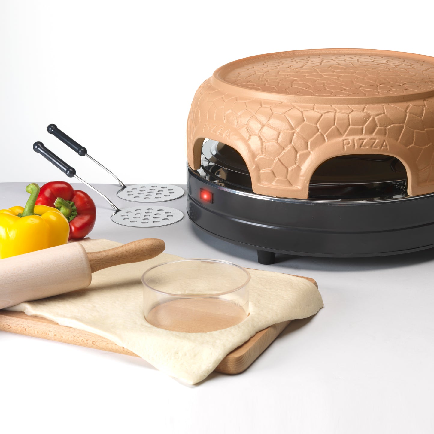 Gastronoma 18310017 - Pizza oven voor 6 personen - Inclusief bakspatels, bakplaat en pizzavorm - Keramiek/Grijs