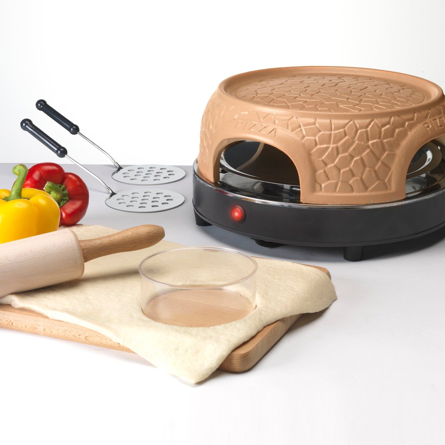 Gastronoma 18310016 - Pizza oven voor 4 personen - Inclusief bakspatels, bakplaat en pizzavorm - Keramiek/Grijs