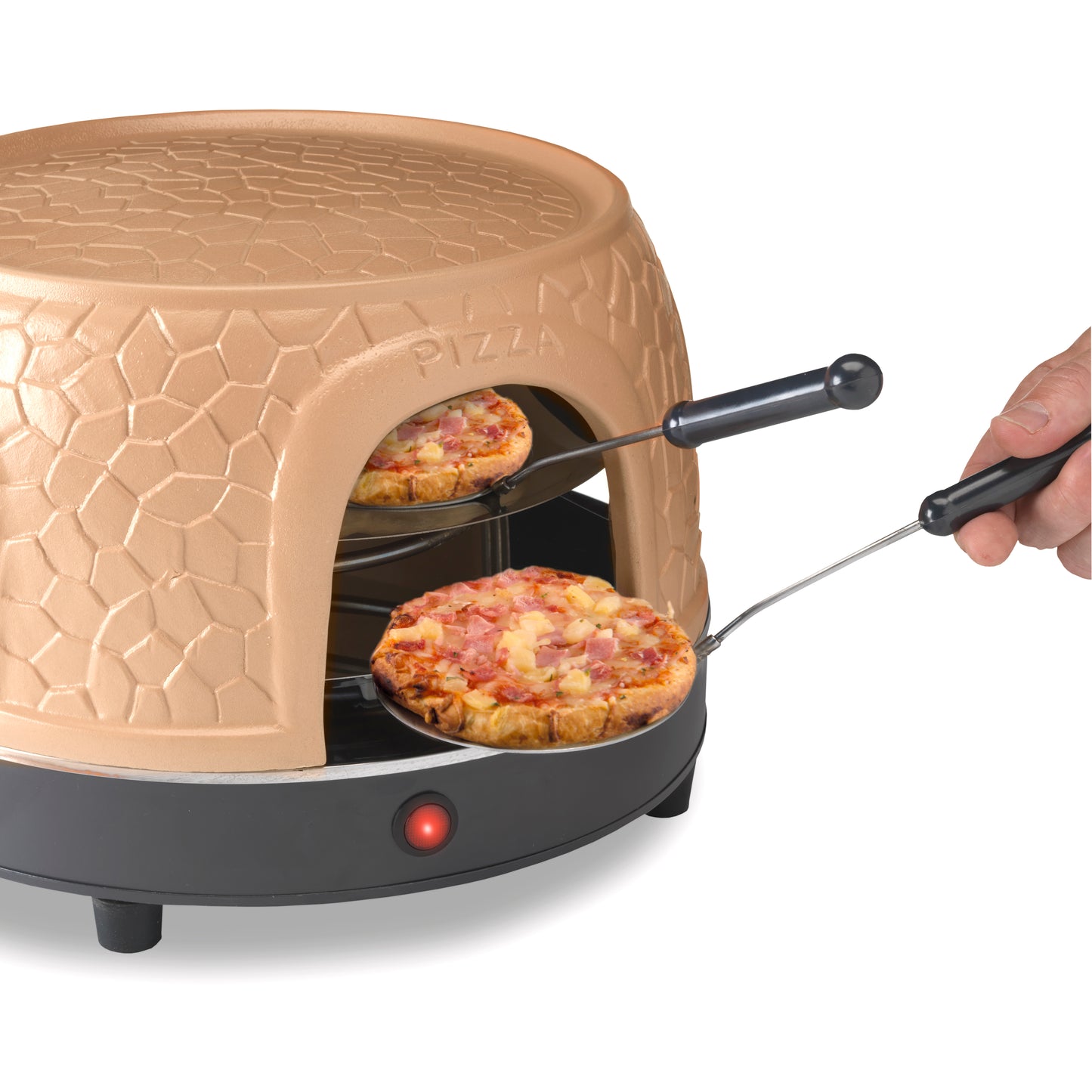 Gastronoma 18310018 - Pizza oven voor 8 personen - Inclusief bakspatels, bakplaat en pizzavorm - Keramiek/Grijs