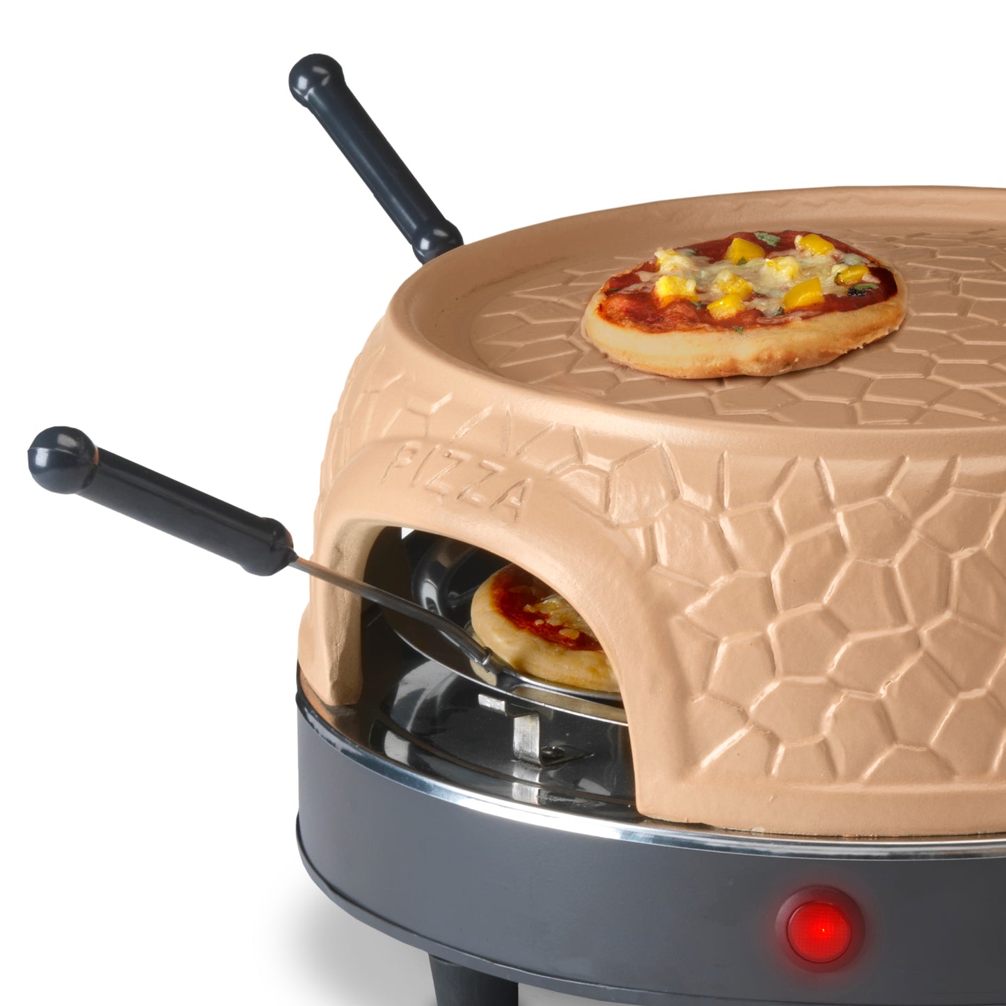 Gastronoma 18310016 - Pizza oven voor 4 personen - Inclusief bakspatels, bakplaat en pizzavorm - Keramiek/Grijs